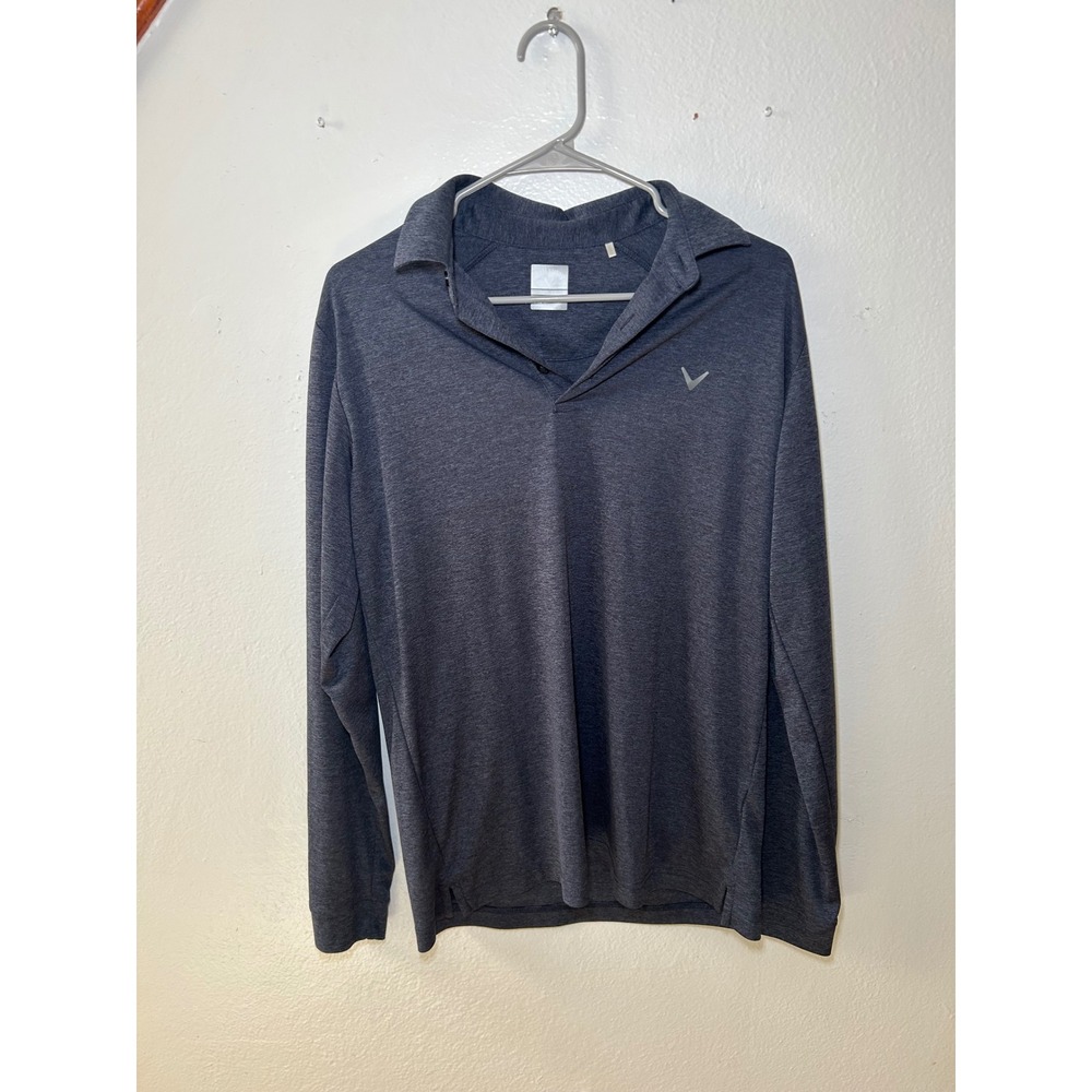 Callaway Men Opti-Dri Long Sleeve Golf Polo Shirt Gray Heather Swing Tech Medium